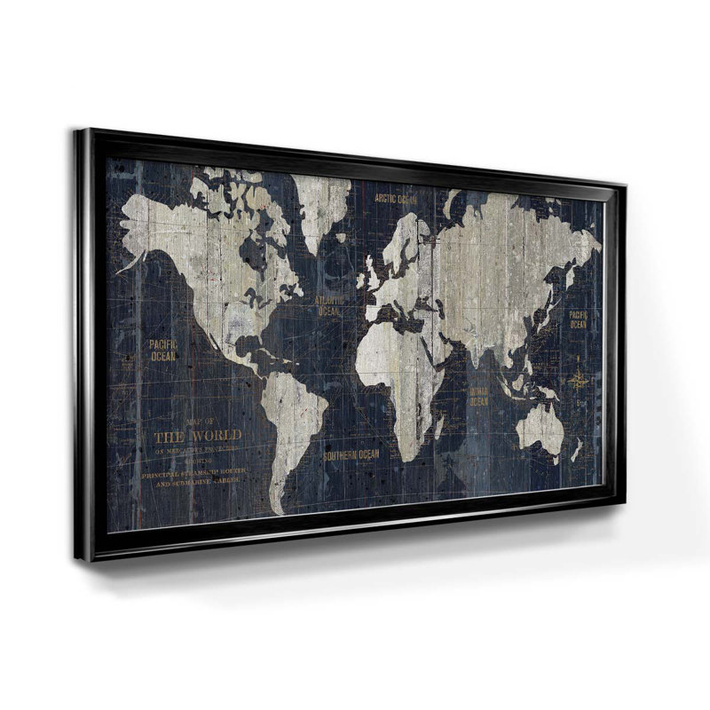 Williston Jolies Old World Map Blue Framed On Canvas Print